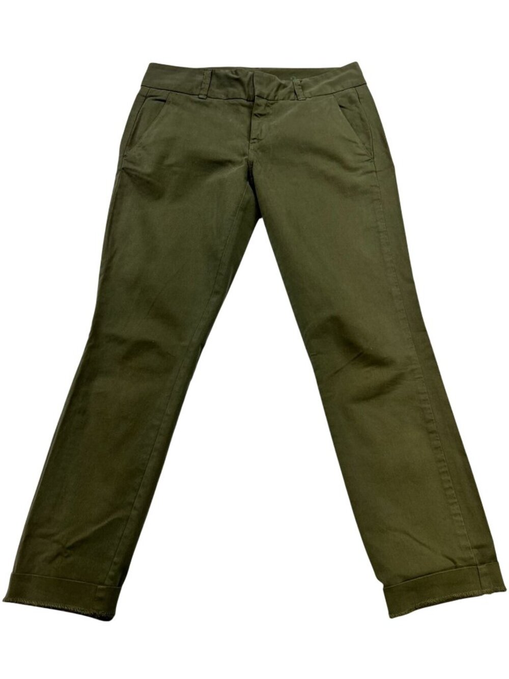 J.Crew Women's Andie Chino Pants Flat Front Stretch Size 2 Olive Green Solid